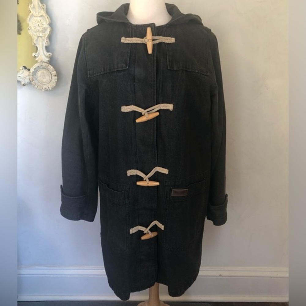 Vintage Denim & Co. 100%Cotton Denim Black hooded Jacket w/fleece Size Medium